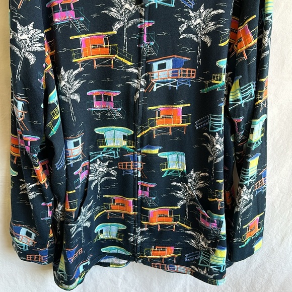 Sun Bay navy beach house colorful print zip-up hoodie/beach coverup, size 2X - Picture 3 of 10